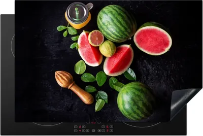 Produktbild von KitchenYeah© Herdabdeckplatte Wassermelone - Smoothie - Obst - Zitronenpresse , 81x52cm, Küche Deko, Glaskeramikkochfeld Herdabdeckung, Abdeckplatte fùr Kochfeld