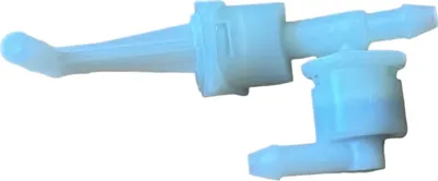 A white plastic valve component on a white background.