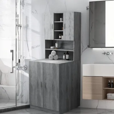 Immagine prodotto di Armadio per lavatrice - Mobile contenitore per lavatrice - Mobile da bagno - Mobile per lavatrice - Armadio per la lavanderia - Grigio Sonoma