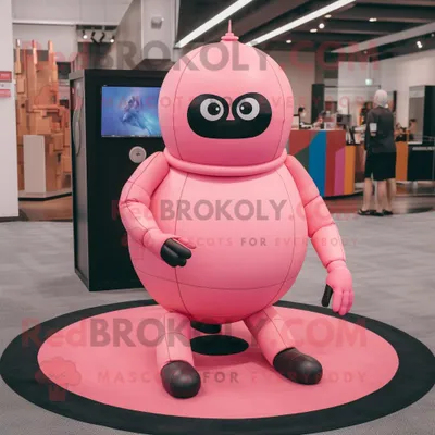 Productafbeelding van Pink Human Cannon Ball mascotte REDBROKOLY kostuum karakter gekleed met een coltrui en voetzolen