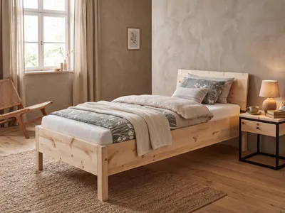 Produktbild von Metallfreies Einzelbett Zirbe massiv unbehandelt 90x200 mit wählbaren Zubehör V-60.95-09ohne Zubehör
