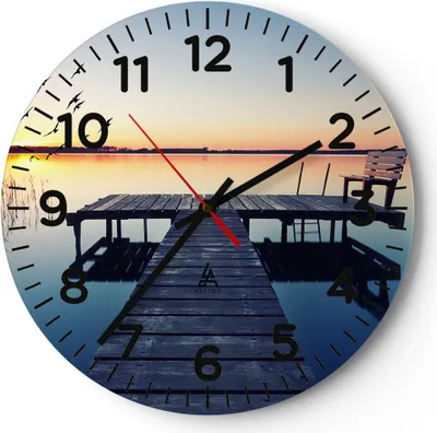 Produktbild von Wanduhr - Rund - Glasuhr - See Brücke - 40x40cm - Schleichendes Uhrwerk - Lautlos - zum Aufhängen bereit - Dekoration Modern - Wanddekoration aus Glas - C4AR40x40-3698