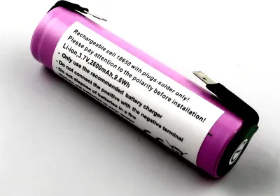 Produktbild von Akku 18650  Li-ion, 3,7V, 2600mAh, 9,6Wh mit Lötfahne U-Form