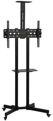Produktbild von Mobiler TV-Ständer auf Rollen für 32-75 Zoll, TV-Rollwagen neigbar, höhenverstellbar, mit Feststellrollen, Schwarz