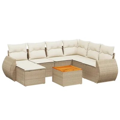 Produktbild von Modulares Gartenmöbel-Set 8-tlg., Loungesofa mit Stauraum & wasserabweisendem Beutel, Poly Rattan Beige, Akazienholz-Tisch, UV-beständig