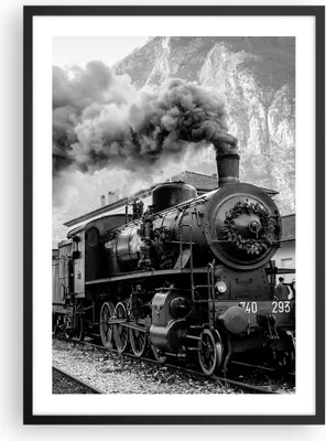 Produktbild von Gerahmtes Poster - Schwarzer Rahmen - Zug Schwarzweiß Rauch - 50x70 cm - Wand Bild - Wanddeko - Wandbilder - Kunstposter - Wandposter - Bilderrahmen - Bilder - Kunstdruck - Wandbild - P2BPA50x70-4315