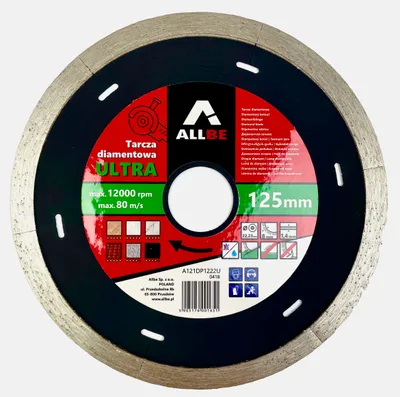 Produktbild von ALLBE Diamanttrennscheibe Keramik Fliesen Feinsteinzeug Beton, Stein, Ziegel für Winkelschleifer Ø 125 mm x 1,4 mm Feinsteinzeug Nass- und Trockenschnitt