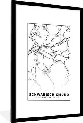 Produktbild von MuchoWow® Gerahmtes Poster Schwäbisch Gmünd - Karte - Stadtplan 60x90 cm - Poster mit Schwarzem Bilderrahmen Wandposter Rahmen Foto Bilder - Dekoration - Wandposter Wohnzimmer - Hochwertig