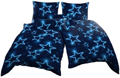 Produktbild von 6 teilig Bettwäsche 135x200 cm + 40x80 cm Sterne Stars blau weiß Mikrofaser