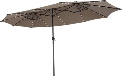 Produktbild von COSTWAY Doppelsonnenschirm 450x260cm mit Solar-LEDs und Kurbel, Gartenschirm UPF 50+ Braun