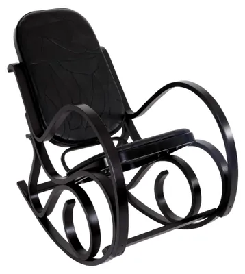Produktbild von Schaukelstuhl M41AM, Schwingsessel Fernsehsessel, Massivholz - Walnuss-Optik, Patchworkleder schwarz