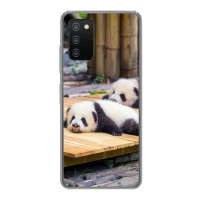 Produktbild von MuchoWow® Handyhülle Schutzhülle Hülle für Samsung Galaxy A03s Pandas - Boden - Holz Silikon Softcase Handy Hülle - Schutz