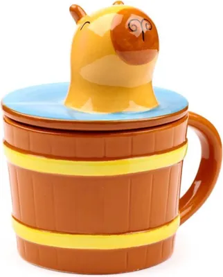 Obrázok produktu pre Šálka s viečkom Hrnček na kávu Capybara keramický cca 13,5x10x13 cm na cca 300 ml