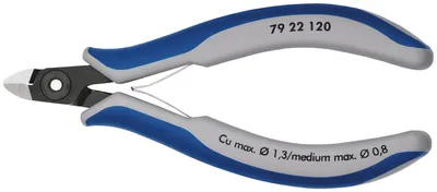 Produktbild von Knipex 79 22 120, Diagonale Zange, Chrom-Vanadium-Stahl, Kunststoff, Blau, Grau, 120 mm, 56 g