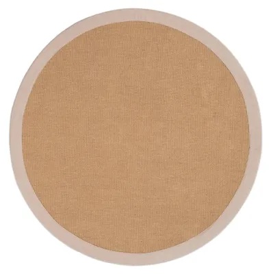 Image de carpetfine Tapis Rond en sisal tissé à la main couleur naturelle Ø 80 cm avec bordure en coton Beige | Tapis naturel antidérapant uni en fibres naturelles tissage plat pour salon et chambre
