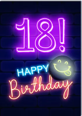 Produktbild von 18. Geburtstag A4 Smiley mit Zunge neon Happy Birthday Große DIN-A4-Karte mit Umschlag XXL-Karte