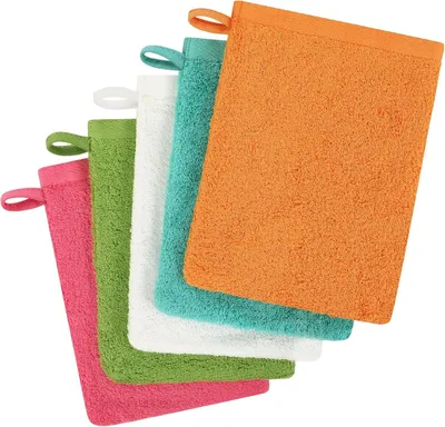 Zdjęcie produktu dla Zestaw 5 rękawic do mycia z bawełnianego froty, 15x21 cm, miękkie, do pielęgnacji skóry twarzy