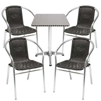 Image de Garniture de bistrot 5 pièces aluminium - rotin / noir