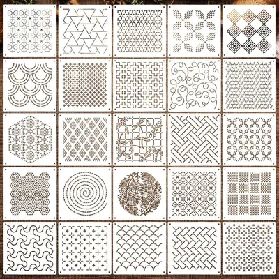 Produktbild von Patchwork Schablonen 25 Stück Geometrisch 11,9×11,9cm Zeichnen Nähen Quilten Vorlagen aus flexiblem PET Material für DIY Handarbeit & Stoffdesign