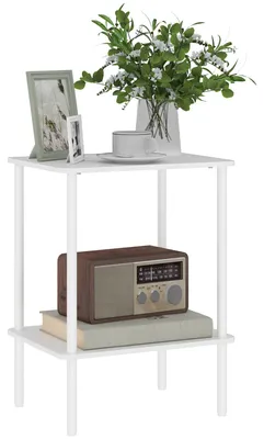 Produktbild von Moderner 2-stufiger Beistelltisch mit Aufbewahrungsfach und Metallrahmen fš¹r Wohnzimmer. Schlafzimmer. Wei?
