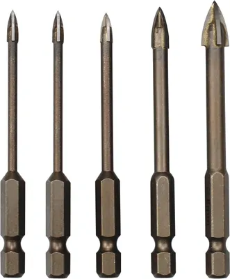 Produktbild von 5 Stück Hartmetall Glasbohrer Set, 3/4/5/6/8mm Kreuz-Dreieck Bohrer für Metall, Glas, Holz, Keramik, Fliesen und Mauerwerk