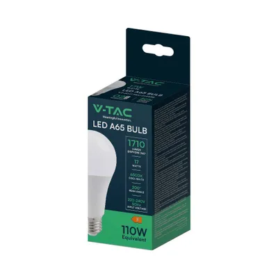 Imagen del producto de V-TAC, lámpara LED de 17W, modelo A65, casquillo E27, referencia VT-2017, temperatura de color 6500K, flujo luminoso 1710 lúmenes