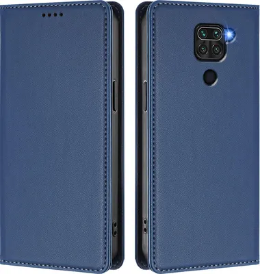 Produktbild von Handyhülle für Xiaomi Redmi Note 9 4G, Kunstleder Klapphülle Stoßfeste Magnetische Hülle mit Ständer Dunkelblau