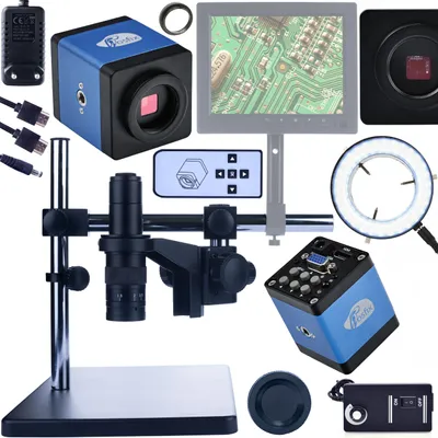 Immagine prodotto di Rosfix Earth Pro MCEP-0.5X-PZRR - Microscopio digitale con braccio + telecamera Draco Blue + illuminazione LED 56x | Kit di saldatura e diagnostica