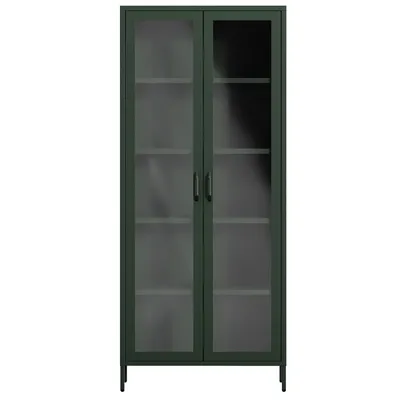 Produktbild von Vitrinenschrank Wohnzimmerschrank mit 4 Fachböden Vitrine Glitzernd Metall Flaschengrün