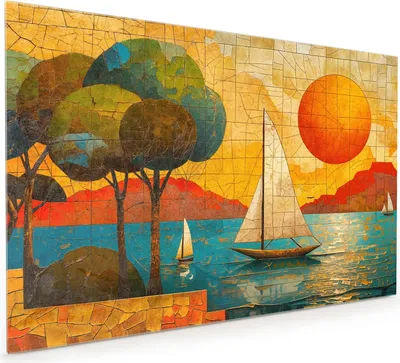 Produktbild von Küchenrückwand Spritzschutz Glas mit Motiv Segelboot im Sonnenuntergang 40 x 40 cm