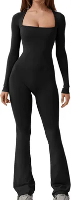Produktbild von Jumpsuit für Damen, eckiger Ausschnitt, weites Bein, langer Overall
