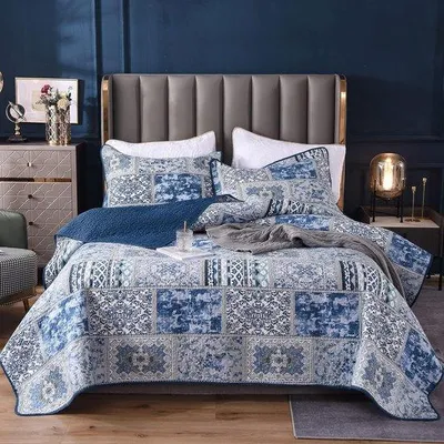 Produktbild von Sprei Patchworkdecke - 250 x 270 cm - blau - mit Kissenbezugset