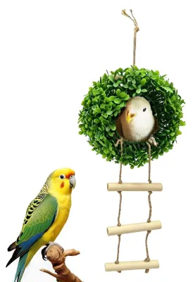 Produktbild von Papageien-Nester aus Kunstgras mit Leiter für kleine Vögel