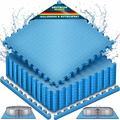 Image de Tapis de protection pour piscine tillvex® - 48 pièces de 62,5 x 62,5 cm | Tapis de sol de 1 cm d'épaisseur pour piscines, pataugeoires et jacuzzis | Tapis de sol pour piscine d'extérieur | Tapis de protection pour piscine, isolants thermiques