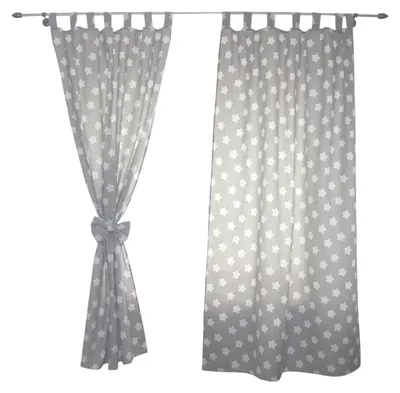 Produktbild von TupTam Kinderzimmer Vorhänge Baby Gardinen mit Schleifen 2er Set, Farbe: Grau /Weiße Sterne, Größe:  ca. 155x95 cm