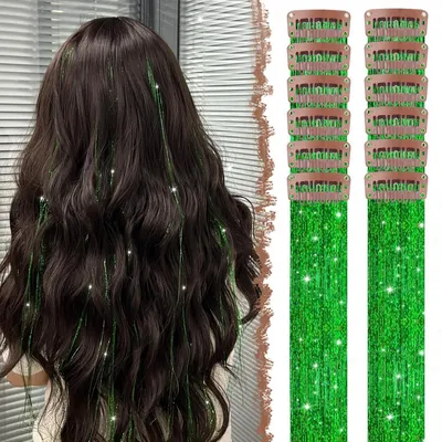 Productafbeelding van Haaraccessoires: 12 stuks groene glitterslingers, 50 cm lang