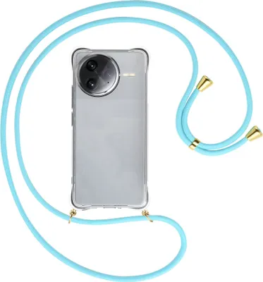 Produktbild von Handykette Backcover-Schutzhülle mit Band (Metall goldfarben) für Xiaomi Redmi K80 Pro 5G - himmelblau