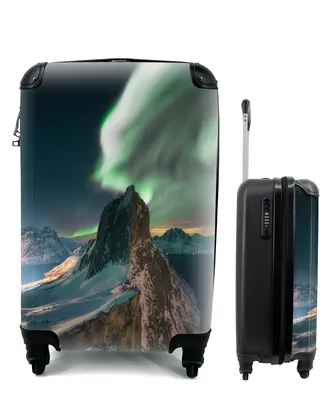 Produktbild von MuchoWow® Koffer Handgepäck Trolley Rollkoffer Kleine Reisekoffer mit 4 Rollen - Nordlichter - Berg - Eis - Cabin Size < 55x40x23 cm & 55x40x20 cm - Fotokoffer - Kabinenkoffer - Boardgepäck - Reise-Box - Reisekoffer - Reisegepäck - Koffer mit Bild - Trolley für Kinder