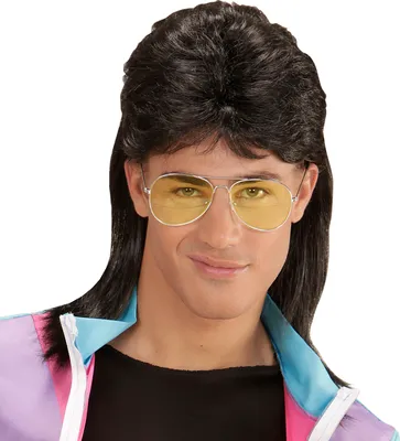 Produktbild von Mullet pánska parochňa s okuliarmi 80. roky Mullet v čiernej alebo blond čiernej farbe