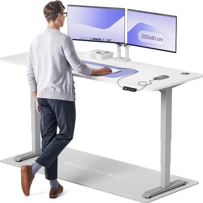 Produktbild von Desktronic HomePro Elektrisch höhenverstellbarer Schreibtisch 200x80cm Grau/Weiß mit Memory-Funktion, Anti-Kollisions Technologie, USB-A und USB-C-Ladeanschlüssen