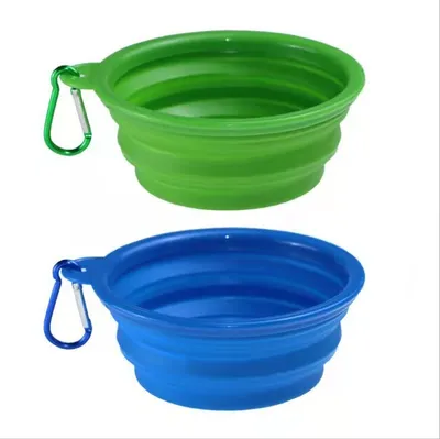 Produktbild von PetBonus Hundenäpfe Faltbar Hundenapf, 2 Stück Silikon Wassernapf für Hunde Unterwegs, Tragbar Auslaufsichere Reisenäpfe mit Karabiner für Hunde Katzen für Wasser und Futter (Hellblau, Hellgrün, 1000ml)