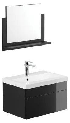 Produktbild von HOME DELUXE - Badmöbel-Set - WANGEROOGE Schwarz - Medium - inkl. Waschbecken und komplettem Zubehör - Breite Waschbecken: ca. 60 cm I Badezimmermöbel Waschtisch Badmöbelset
