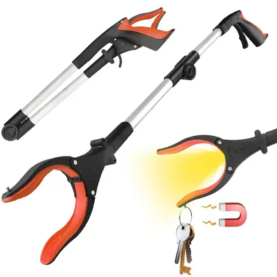 Produktbild von Greifhilfe, Greifzange, Müllgreifer, Greifwerkzeug, mit Magnet und Licht, Faltbare Greifzange für Senioren