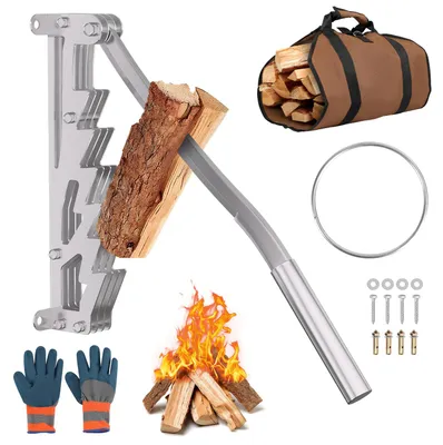 Image de Fendeuse manuelle pour bois, fabriquée en acier au manganèse et en fonte, de couleur argentée, à fixer au mur, avec levier fixe et kit d'accessoires