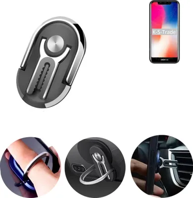 Produktbild von K-S-Trade 3in1 Smartphone-Ring Handy-Ring kompatibel mit Doogee X70 Fingerhalterung  Handyring Tischständer Lüftungsgitter-Halterung Tisch Ständer