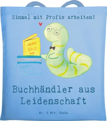 Produktbild von Mr. & Mrs. Panda Schultasche Buchhändler Leidenschaft - Sky Blue - Geschenk, Buchhandlung, Lustig, Spruch, Tasche, Jutebeutel, Einkaufstasche, Beruf, Stoffbeutel
