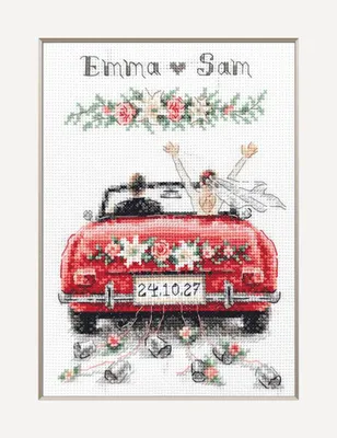 Productafbeelding van Borduurpakket kruisstine - Pasgetrouwd 15x20 cm