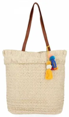 Immagine prodotto di Elzusha - Borsa a tracolla in paglia intrecciata a mano, grande, color beige