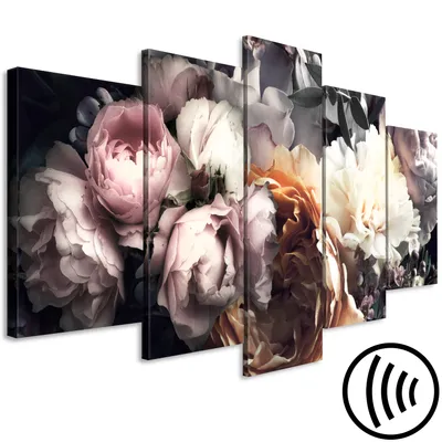 Immagine prodotto di Quadro acustico Fiori 200x100 cm Quadri Schiuma acustica Isolamento acustico ad alte prestazioni Tela 5 pezzi Murale Acustica ambientale Isolamento acustico Peonia Peonia Natura b-C-0663-b-m