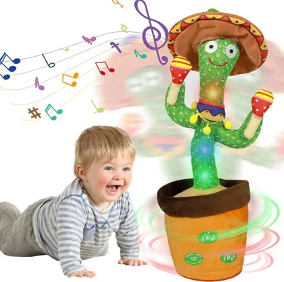 Productafbeelding van Interactieve, dansende cactusknuffel, met licht, opnamefunctie, 120 liedjes, werkt op batterijen, geschikt voor